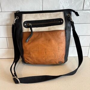 The Sak Ventura Crossbody Hobo Bag Brown Black White Soft Pebbled Leather Purse